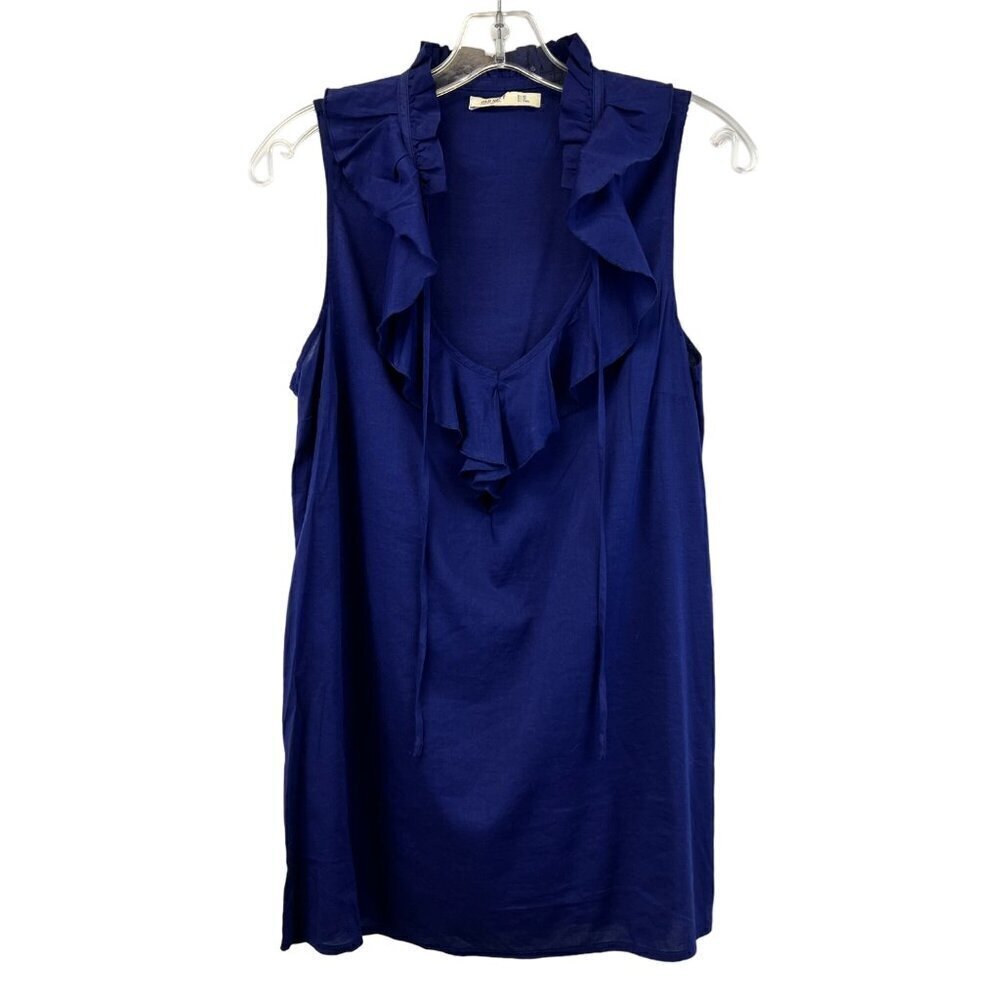 Old Navy Womens Ruffled V-Neck Sleeveless Semi Sheer Blouse Blue Small Tall